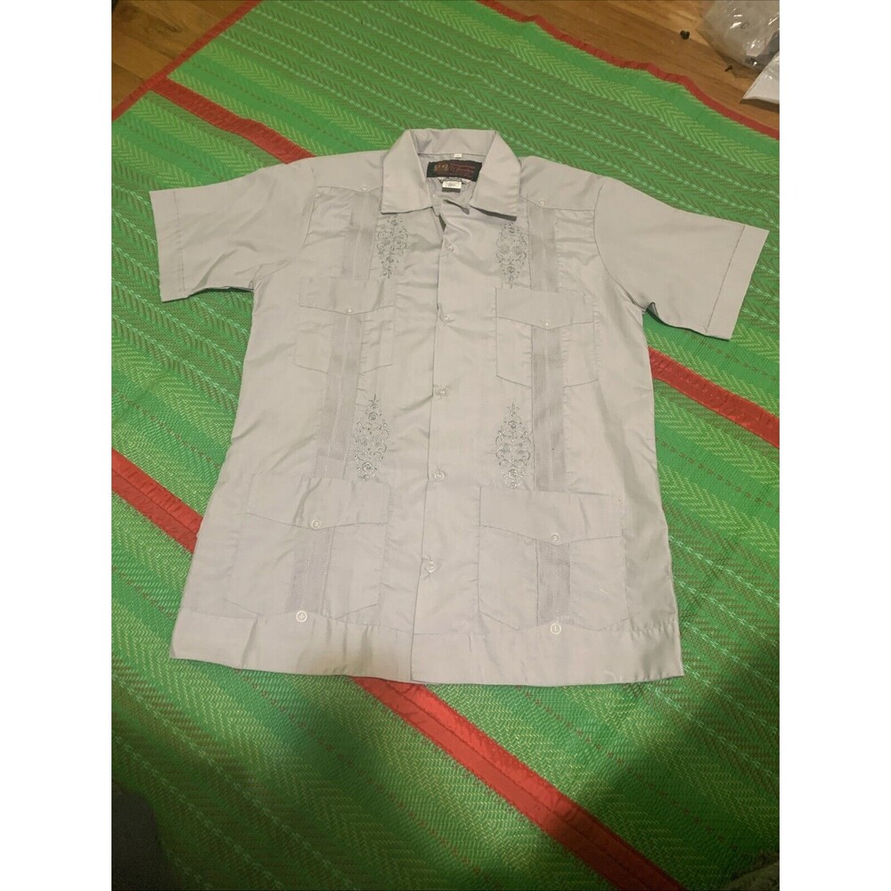 Vintage Grey Guayavera Yucatecas cigar shirt button up princeton single stitch